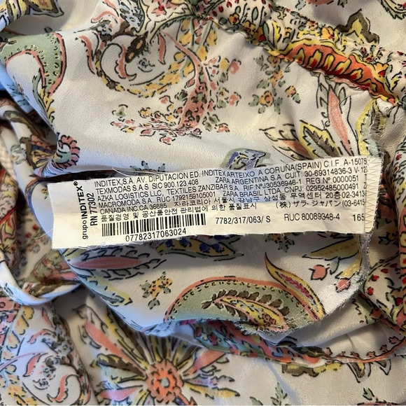 Zara Women Sm Paisley V-Neck Flutter Hem Bell Sleeve Drawstring Waist Boho Top - Picture 7 of 11